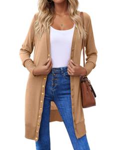 lot 14033 image: Halife Womens Fall Cardigans 2026 Trendy Light Soft Long Sleeve Snap Button Cardigan Summer Thin Sweater Dressy Open Front Cardigan Khaki L