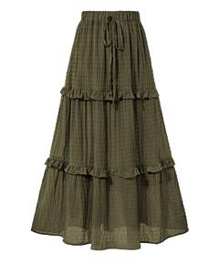 lot 14040 image: BTFBM Medium Casual Solid Maxi Skirt Fall Clothes Flared A-Line Skirts For Women