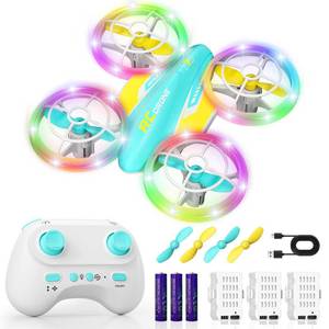 lot 14045 image: FUNPX LED RC Drone for Kids 6, Christmas Birthday Gift for Boys & Girls with Remote Batteries, 360° Flips, 3 Speed Modes, 45 Min Flight Indoor and Outdoor Flying Toy - Blue Yellow