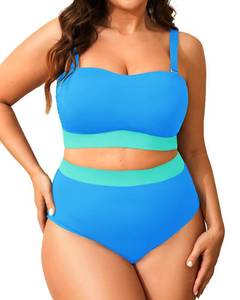 lot 14049 image: Plus Size Bikini Set Bandeau Two Piece Swimsuit with High Waisted Bottoms 22W