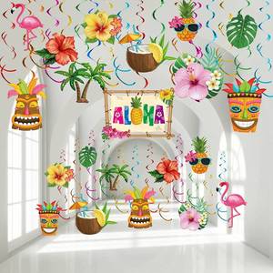lot 14062 image: Outus 30 Pcs Hawaiian Luau Party Hanging Swirls Tropical Decor,Summer
