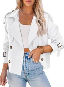 lot 14085 image: Saodimallsu Women Crop Small Double Breasted Trench Coat Short Cropped JacketRaglan Sleeve,Work,Office,Dressy Casual,Pockets,Trench Jacket,Trendy,Spring,Fall