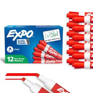 lot 14091 image: EXPO Dry Erase Markers, Low Odor Ink, Red, Chisel Tip, 12 Count