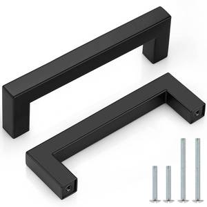 lot 14101 image: Probrico (5 Pack) Flat Black Square Cabinet Handles 4 inch(102mm) Hole Centers Drawer Pulls for Cupboard Dresser,Stainless Steel Kitchen Bathroom Hardware,Overall Length 4-12 inch(114 mm)