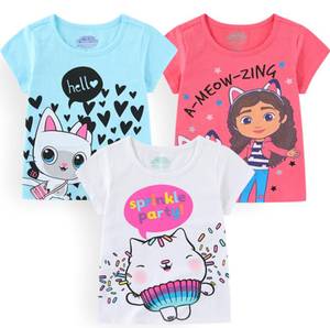 lot 14140 image: DREAMWORKS GABBYS DOLLHOUSE Universal Girls 3 Pack Short Sleeve T-Shirt for Big Kids
