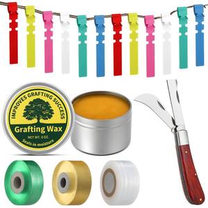 lot 14154 image: Leriton Grafting Kit 8 Oz Grafting Wax 2-58 Curved Straight Blades Garden Knife 3 Tape 12 Plant Labels for Successful Floral Fruit Tree