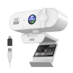 lot 14155 image: AOC 4K Webcam for PC, Streaming Camera with Noise-Canceling Mic, White