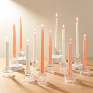 lot 19217 image: Turvono 12 Pack Ribbed Clear Glass Candle Holders for Table Centerpieces
