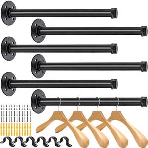 lot 19227 image: ZOOFOX 6 Pack Industrial Pipe Clothes Bar, 12 Inch Wall-Mounted Clothing Rack, Heavy Duty Metal Coat Hook for Bathroom, Bedroom, Laundry Room, Retail Boutique Display