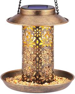 lot 19242 image: SWEETFULL Solar Bird Feeder for Outdoors Hanging, Metal Wild Bird Feeder for Cardinals Solar Garden Lantern with S Hook as Gift for Bird Lovers (2LBs Heavy Duty birdfeeders)