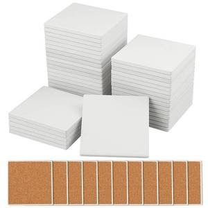 lot 19244 image: 60 Pieces 4 Inch Blank Ceramic Coasters, Unglazed Ceramic Tiles Coasters, Ceramic Tiles with Cork Backing Pads for Painting, DIY Crafts, Mosaics, Square, White.by GNIEMCKIN