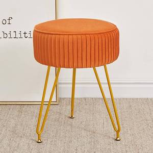 lot 19247 image: Leesingdo Velvet Vanity Stool, Modern Ottoman with Golden Legs, Pink