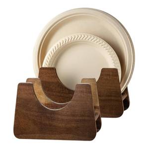 lot 19253 image: PTSTING Paper Plate Holder 2 PCS Acacia Wood Paper Plate Storage Organizer