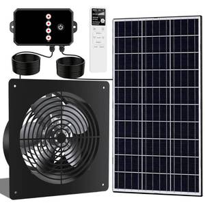 lot 19258 image: 10-Inch 15W Solar Fan with Timer & Remote, Reversible Intake Exhaust Vent System for Chicken Coop, Greenhouse & Shed, Aluminum 6-Speed Airflow with 17ft Cable