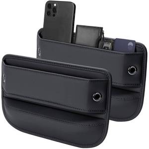 lot 19265 image: Premium Leather Car Seat Gap Filler Organizer (0.2-1.2 Gaps), Clever Gifts for Car SUV Truck Owners (Black, 2 Pack)