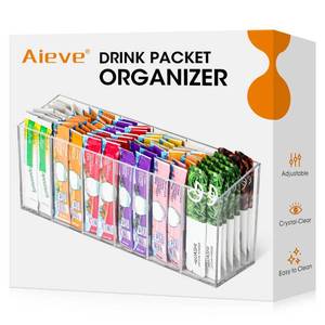 lot 19267 image: AIEVE Drink Packet Organizer, Water Drink Packet Holder with Removable Divider, Water Flavor Packet Organization Container for Kitchen Organizers and Storage (6 Compartments)