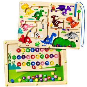 lot 20241 image: UMEREACT 2 in 1 Magnetic Color and Number Maze Double-Sided ABC Alphabet Puzzles Board Magnet Dinosaur Counting Maze Preschool Learning Montessori Education 3 4 5 Years Toys (Multicolored, One Size)