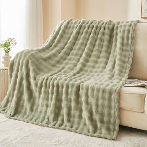 lot 20245 image: NEWCOSPLAY 3D Bubble Flannel Throw Blanket for Couch Sage Green, 50�60