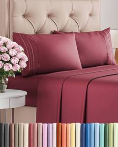 lot 20260 image: Queen Size 4 Piece Sheet Set - Comfy Breathable & Cooling Sheets - Burgundy