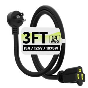 lot 20270 image: Vockjour 3 FT 14 Gauge Low Profile Flat Plug Extension Cord Black