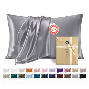 lot 20282 image: Bedsure Satin Pillowcases Queen Set of 2, Silky Pillow Cases, Dark Grey