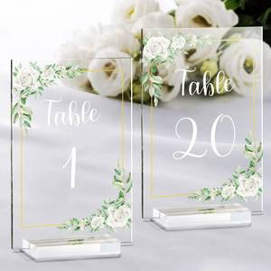 lot 20287 image: White Rose Acrylic Wedding Table Numbers 1-20 for Reception, 4x6 Inch