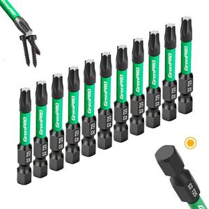 lot 20301 image: GRENPRO 11Pcs Impact Torx Bits T25, 2 S2 Steel Magnetic Screwdriver Bits