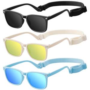lot 20303 image: zestero Baby Infant Toddler Sunglasses with Strap for Boys Girls Age 0-24 Months, 3 Pack Flexible TPEE Rubber Frame Kids 100 UV Protection Sunglasses Newborn Shades