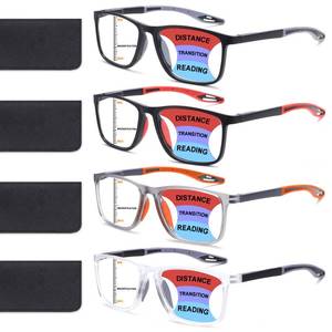 lot 20304 image: BLOEXCLU 4 Pack Progressive Multifocus Reading Glasses for Men Women TR90 Sports Style Anti-Blue Light Computer Readers (black & red & grey & transparent, 2.5, x) (3 Pairs Only)