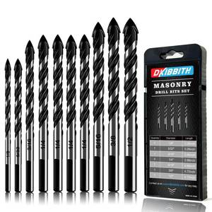 lot 20317 image: 10-Piece Masonry Drill Bit Set for Concrete Tile Glass Ceramic Brick,18 to 12 Inch Drilling Bits with Triangle Handle,Tungsten Steel Alloy Tip.��Black��