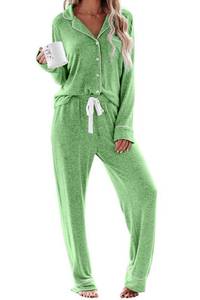 lot 20326 image: Aamikast Womens Two-piece Classic knit Pajama Sets Long Sleeve Button Down Sleepwear (X-Small,Lake Green)