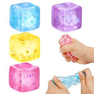 lot 20328 image: 4 Pack Stress Cube Squishy Toys, Snow Ice Cube Slow Rising Squeeze Toy