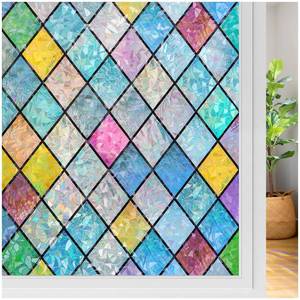 lot 20353 image: rabbitgoo Stained Glass Window Film Rainbow Lattice Cling, 17.5 x 78.7