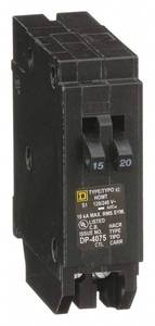 lot 20369 image: Square D Plug in Circuit Breaker, HOM, Number of Poles 1, 1520 Amps, 120240VAC, Tandem