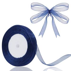 lot 20384 image: Hiswan Navy Blue Sheer Organza Ribbon for Gift Wrapping 38 inch 50 Yards
