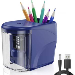 lot 20386 image: Electric Pencil Sharpener Heavy-Duty Helical Blade Sharpener USBBattery Operated for No.2 (6-8mm) Pencils with Auto Stop & Cleaning Brush in SchoolClassroomOffice (Blue no Adapter)
