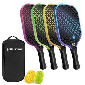 lot 20390 image: Panel Sound Pickleball Paddles Set of 4, 4 Fiberglass Pickleball Rackets, Pickleball Racquets 4 Pack with 1 Carrying Case & 4 Outdoor Balls ( 3 RACQUETS ONLY)