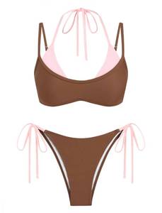 lot 20400 image: ZAFUL Womens Polka Dots Bikini Set Double Layer Halter 2 Piece Swimsuit Medium