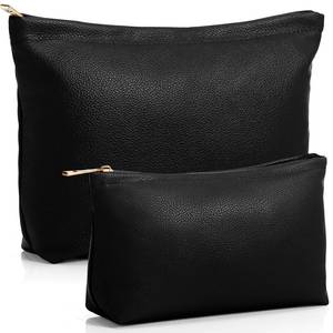 lot 20406 image: Kigeli 2 Pcs Small Makeup Bag Set for Purse PU Leather Cosmetic Bag Makeup Travel Toiletry Pouch Aesthetic Preppy Organizer Storage Pouch Gift for Teacher Mother Day Women(Black)