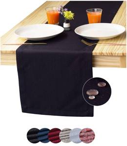 lot 20413 image: Black Table Runner 60 inch, Wrinkle-Free Dresser Cover, Waterproof Coffee Table Runner, Outdoor Long Dining Table Runners, Decor for Nightstand, Dinner Parties, Wedding, Independence, Birthday