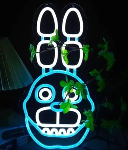 lot 11060 image: Neon Sign Light Fixture Face Design Turquoise White