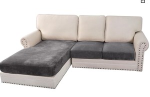 lot 13707 image: H.VERSAILTEX Velvet Stretch Sectional Couch Covers 3 Pieces Sofa Seat Cushion Covers L Shape Separate Cushion Couch Cover for Both LeftRight Sectional Couch (Large Sofa 2 Seater  1 Chaise, Grey)