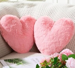 lot 14132 image: Marsui 2 Pcs Heart Throw Pillows, Soft Fluffy Faux Fur Decorative Hearts Shaped Pillows for Living Room Sofa Bed, Cute Heart Themed Gift for Mother(Pink,11.81 x 11.02 Inch)