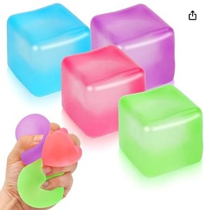 lot 14138 image: 4 Pack Fidget Toys, Squishy Cube, Ice Cube Squishy for Anxiety & Stress Relief for Adults, Slow Rise Sensory Stress Balls, Classroom Prizes