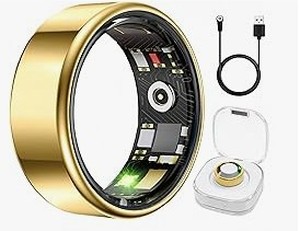 lot 14156 image: Smart Ring Health Tracker with Charging Case and USB Cable Gold Size 7