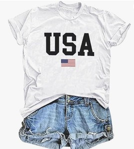 lot 20239 image: USA Flag Tee Shirt for Women 4th of July Memorial Day Gift T Shirt Casual Short Sleeve American Proud T-Shirt Tops (White, X-Large)
