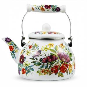 lot 1820 image: Vintage Floral Bird Enamel Tea Kettle, 2.5L Stovetop Teapot with Porcelain Handle, InductionGas Stove Compatible, Decorative Kitchen Coffee Kettle Ideal for HousewarmingChristmas Gift
