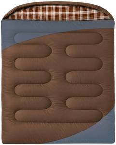 lot 1821 image: WERTYCITY Double Sleeping Bag for Camping Backpacking Travel Splits into 2 Singles or Blankets Lightweight 50-68°F Queen Size Flannel with Hood, Compression Sack, Brown