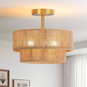lot 1827 image: Lornwick 13in semi Flush Ceiling Lights,Boho Rattan Pendant Light