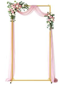 lot 1830 image: JEBUTU Gold Wedding Arch Backdrop Stand, 6.6  3.3FT Square Backdrop Stand Balloon Flower Metal Frame for Ceremony, Anniversary, Party, Birthday,Baby Shower Photo Booth Decoration